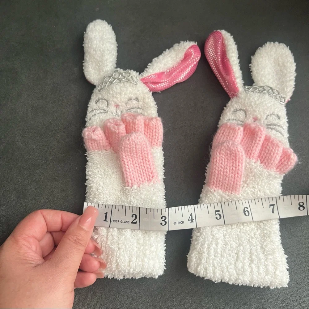Toddler Girl’s Bunny White Fingerless Warm Mittens Gloves Size Small 4/5